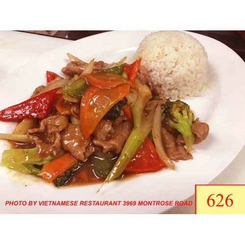 626. CƠM BÒ XÀO RAU CẢI - STIR FRIED BEEF & MIXED VEGETABLES ON RICE
